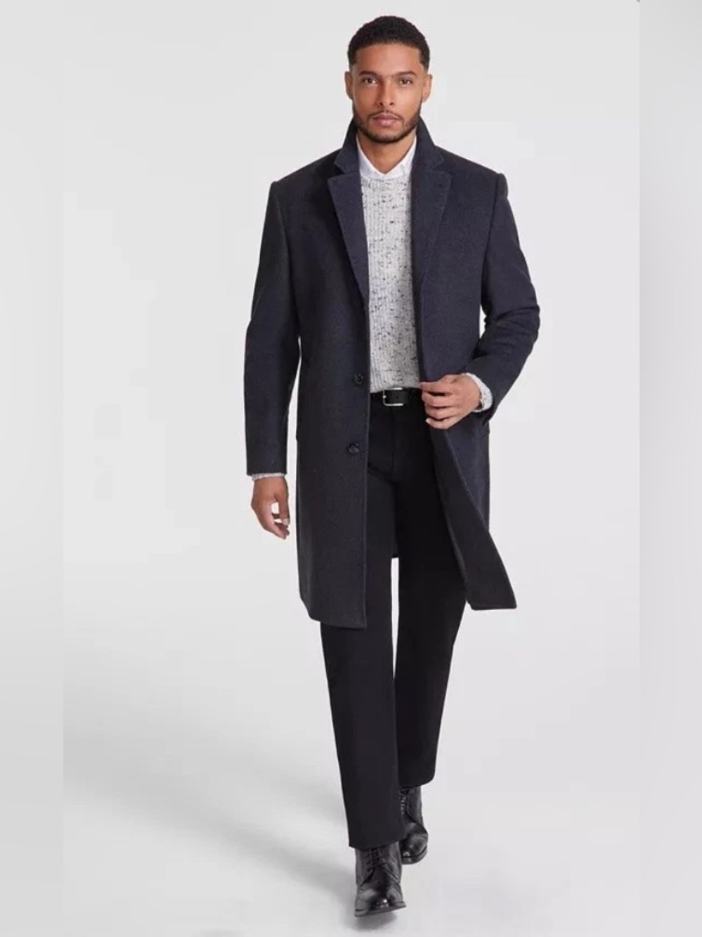 Nautica Men's Barge Classic Fit Wool Cashmere Blend Solid Overcoat 60R  Charcoal